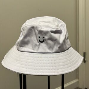 White Bucket Hat with Smiley Face